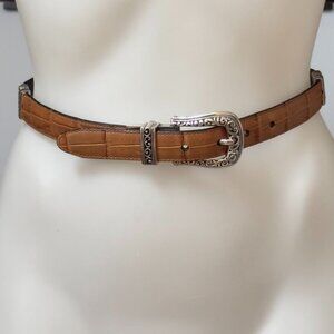 Brighton Belt Leather Reversible Black - Tan Belt With Ornate Silver Buckle Wome